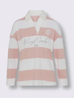Polo à manches longues à rayures avec inscription brodée