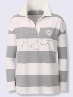 Polo à manches longues à rayures avec inscription brodée