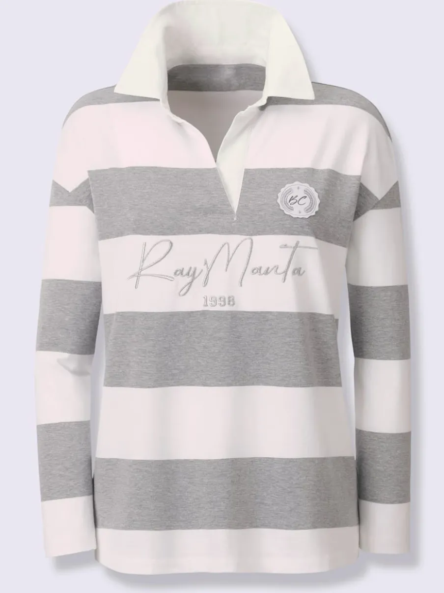 Polo à manches longues à rayures avec inscription brodée