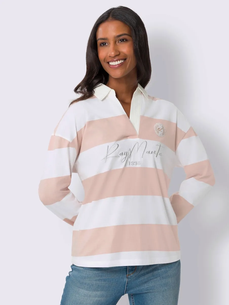 Polo à manches longues à rayures avec inscription brodée
