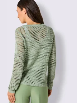 Pull ajouré avec col rond et manches longues brodé