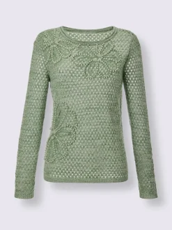 Pull ajouré avec col rond et manches longues brodé