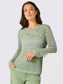 Pull ajouré avec col rond et manches longues brodé