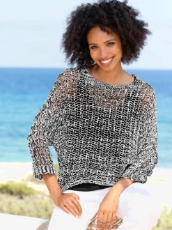 Pull ajouré avec débardeur en jersey à manches chauve-souris