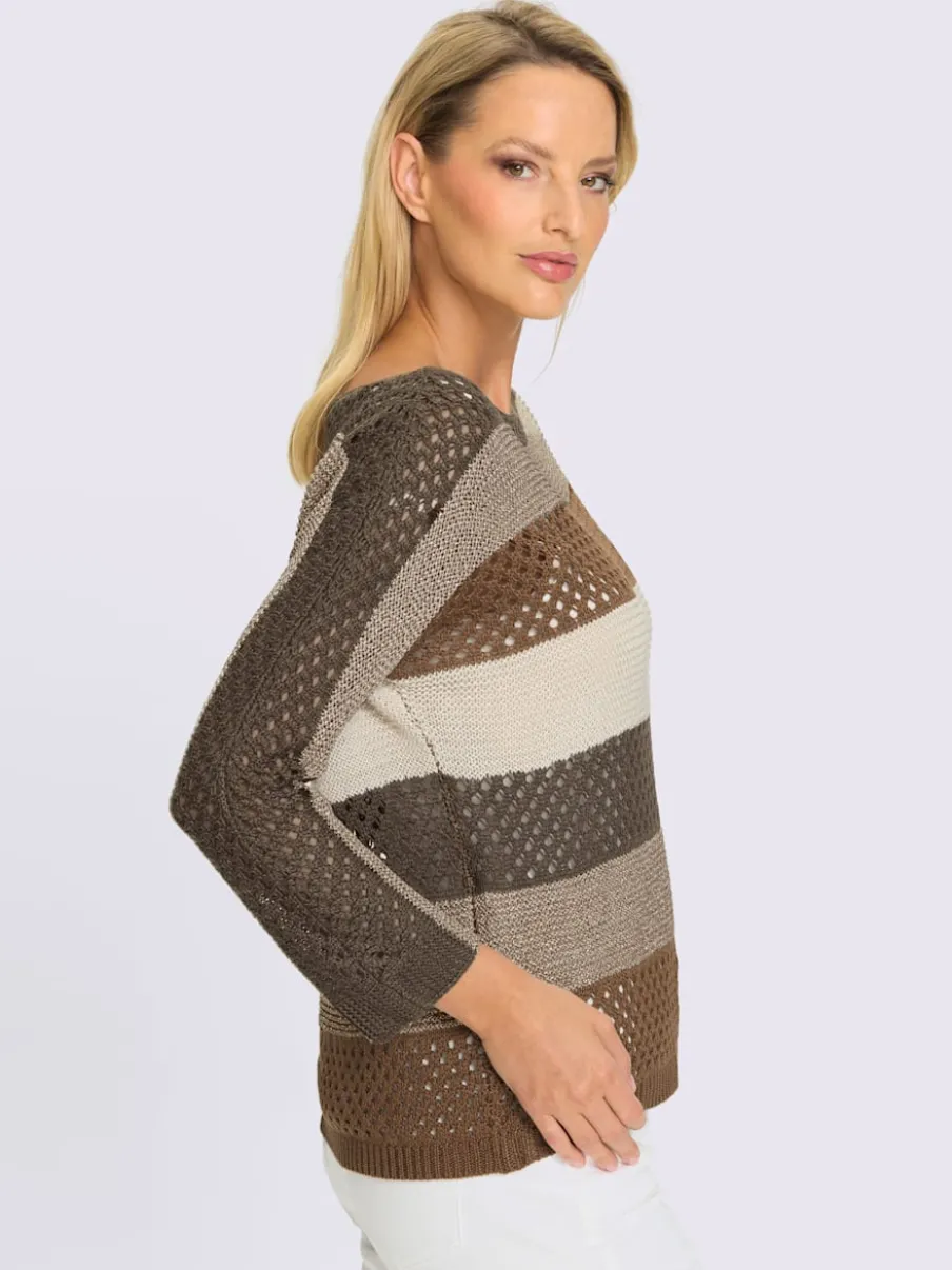 Pull ajouré avec encolure U et manches trois quarts