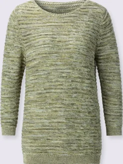 Pull ajouré à col en U manches trois quarts côtelé