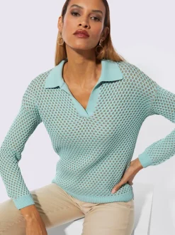 Pull ajouré à col polo et encolure en V