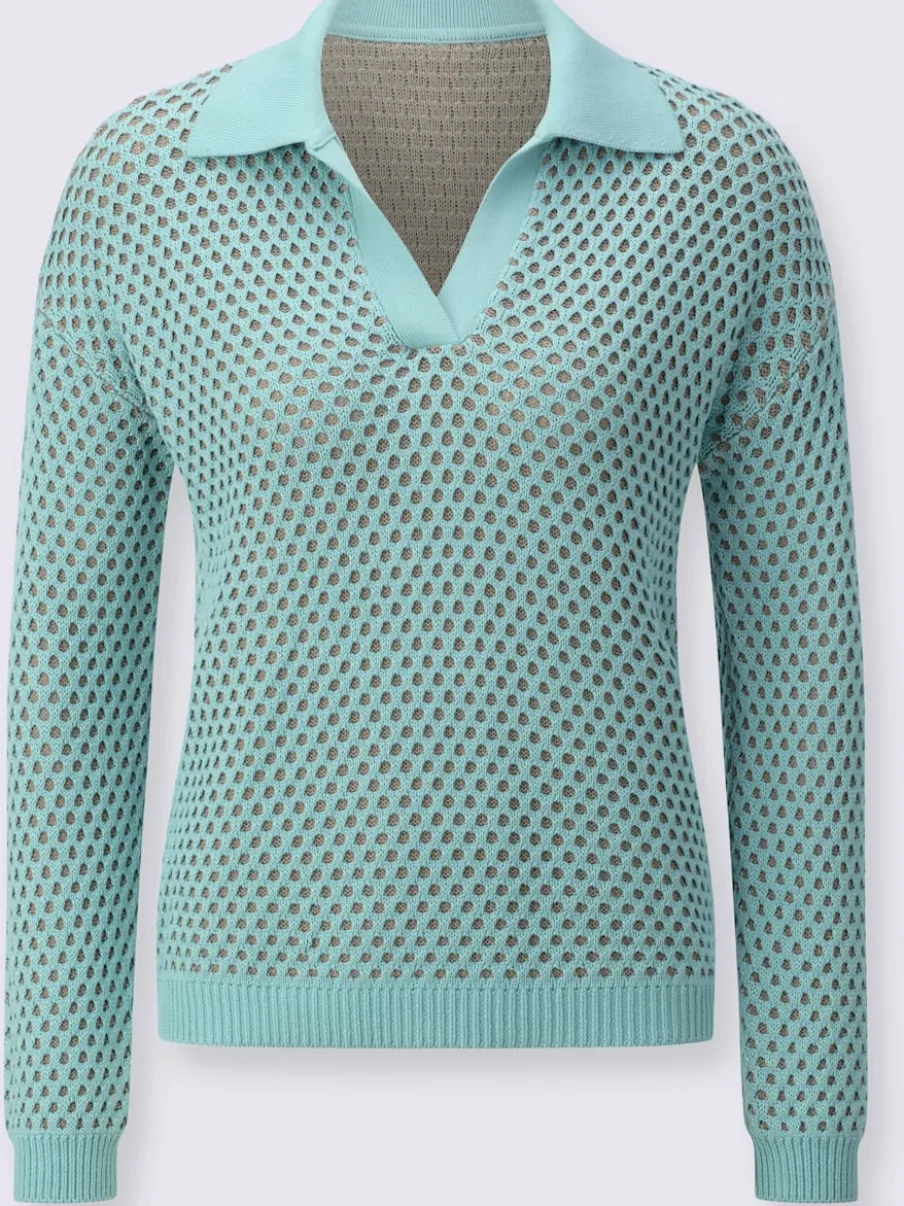 Pull ajouré à col polo et encolure en V