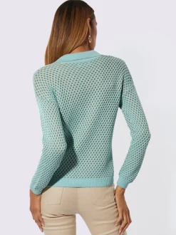 Pull ajouré à col polo et encolure en V