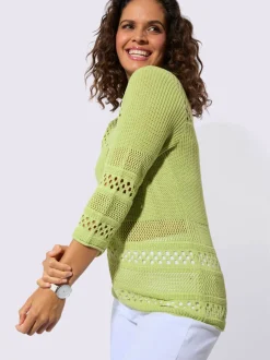 Pull ajouré col rond manches trois quarts motif tricoté