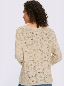 Pull ajouré à col U et manches 3/4 avec motif floral