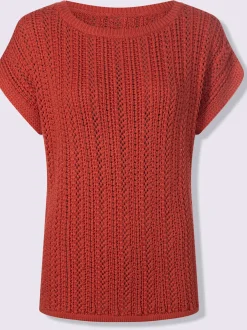 Pull ajouré coupe courte avec encolure en U et manches courtes