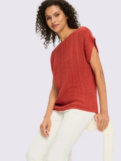 Pull ajouré coupe courte avec encolure en U et manches courtes