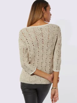 Pull ajouré à encolure en U et manches 3/4 avec motif géométrique
