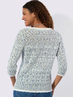 Pull ajouré en coton aux finitions ondulées manches trois quarts