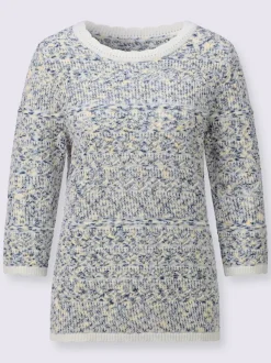 Pull ajouré en coton aux finitions ondulées manches trois quarts