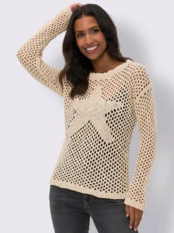 Pull ajouré en coton avec motif étoile et manches longues