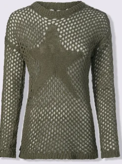 Pull ajouré en coton avec motif étoile et manches longues