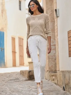 Pull ajouré en coton avec motif étoile et manches longues