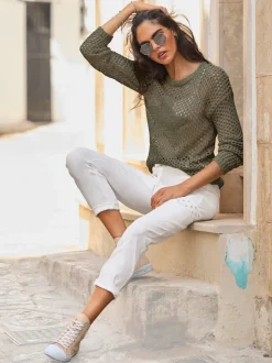 Pull ajouré en coton avec motif étoile et manches longues