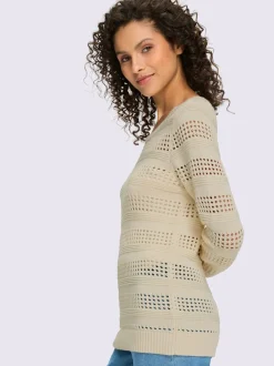 Pull ajouré en coton à encolure ronde et manches longues