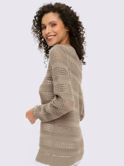 Pull ajouré en coton à encolure ronde et manches longues