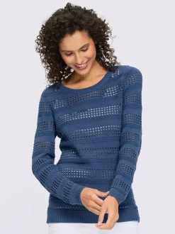 Pull ajouré en coton à encolure ronde et manches longues