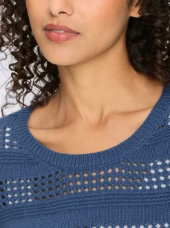 Pull ajouré en coton à encolure ronde et manches longues