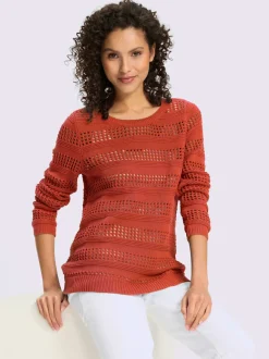 Pull ajouré en coton à encolure ronde et manches longues