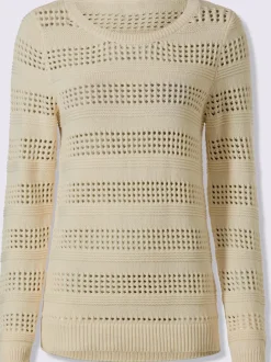 Pull ajouré en coton à encolure ronde et manches longues