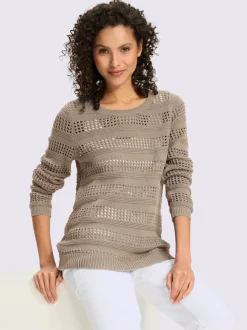 Pull ajouré en coton à encolure ronde et manches longues