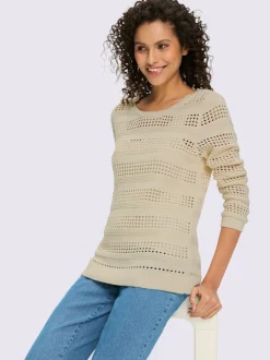 Pull ajouré en coton à encolure ronde et manches longues