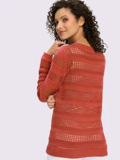 Pull ajouré en coton à encolure ronde et manches longues