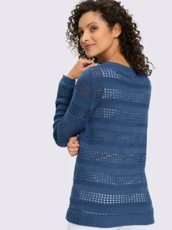 Pull ajouré en coton à encolure ronde et manches longues