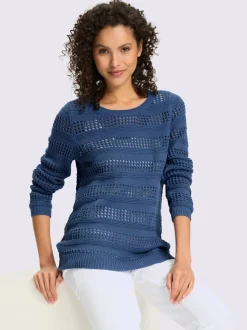 Pull ajouré en coton à encolure ronde et manches longues