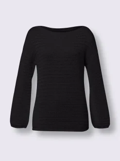 Pull ajouré en coton manches longues encolure U