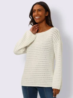 Pull ajouré en coton manches longues encolure U