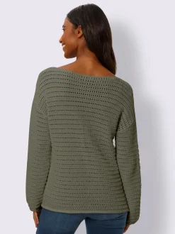 Pull ajouré en coton manches longues encolure U