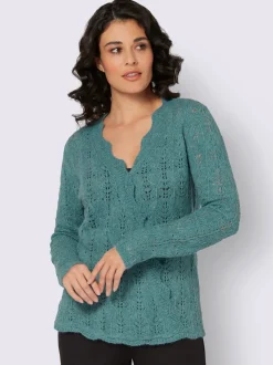 Pull ajouré en mélange de laine à col V