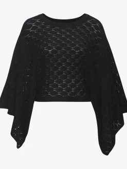 Pull ajouré en tricot à encolure ronde avec manches 3/4 bataillon