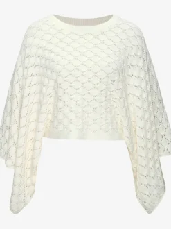Pull ajouré en tricot à encolure ronde avec manches 3/4 bataillon