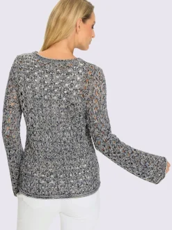 Pull ajouré léger avec motifs et manches longues trompette