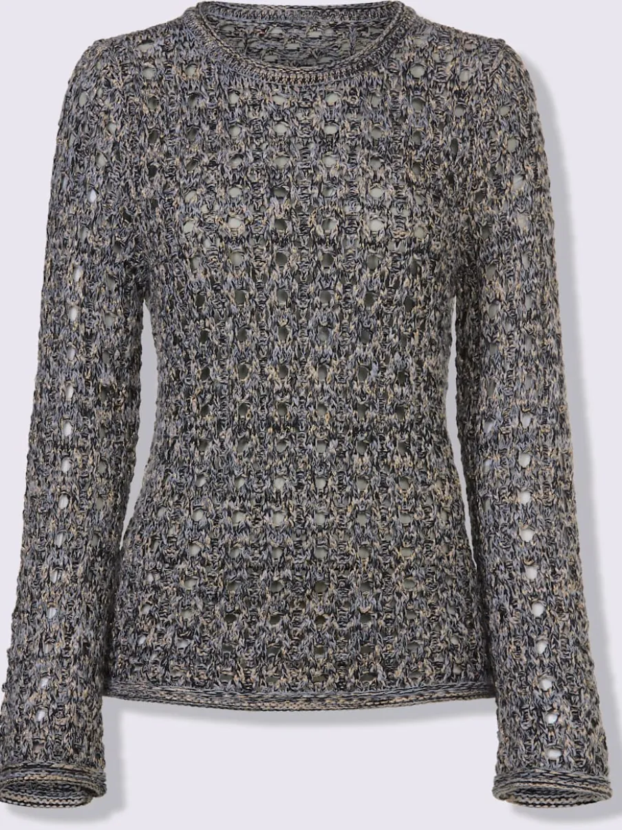 Pull ajouré léger avec motifs et manches longues trompette