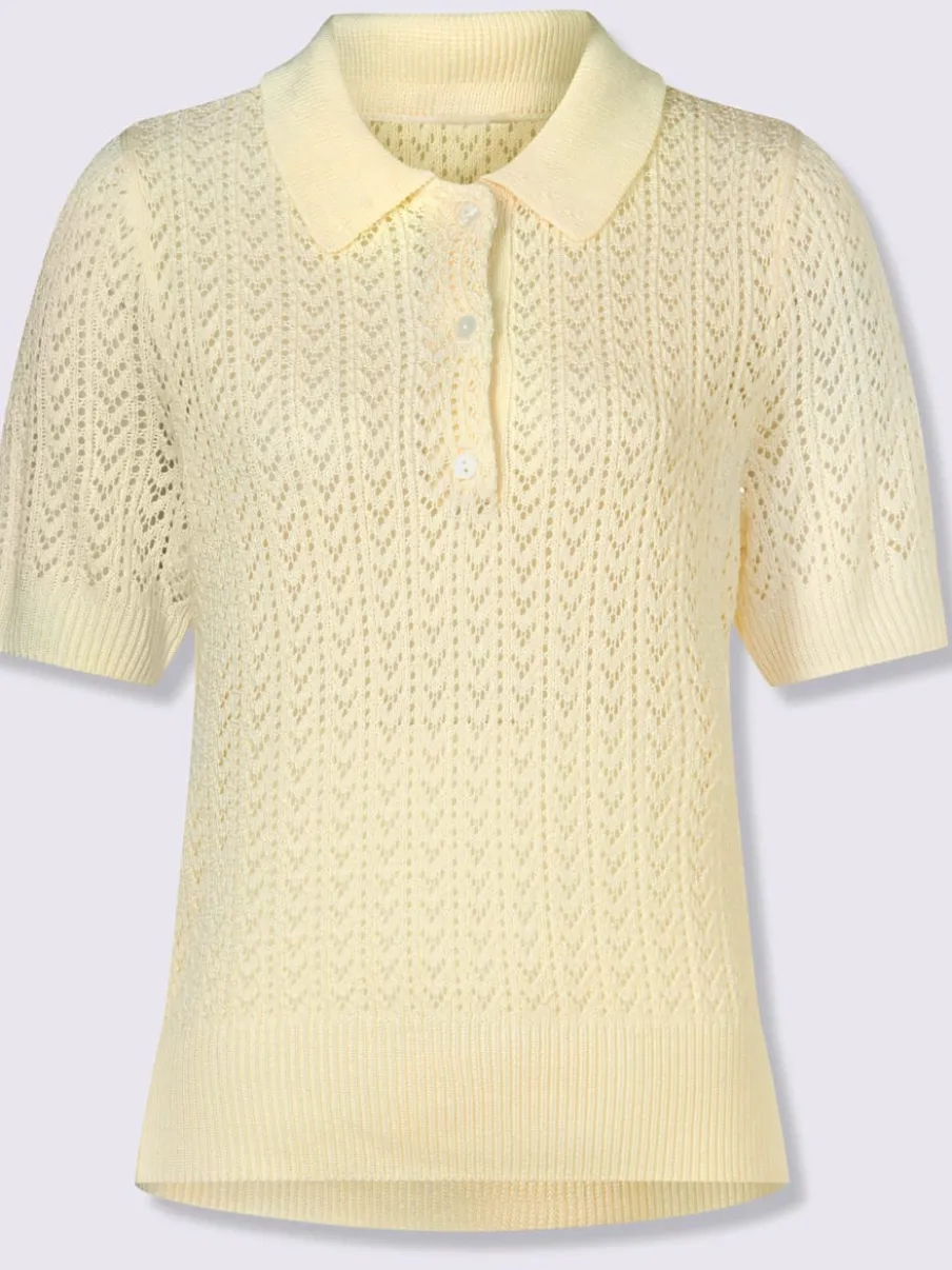 Pull ajouré léger col polo manches mi-longues motif ajouré