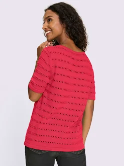 Pull ajouré léger à encolure ronde et manches courtes