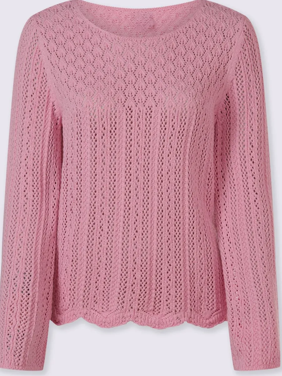 Pull ajouré léger à encolure ronde manches longues trompette