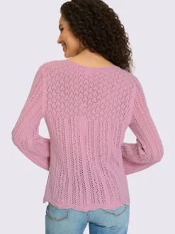 Pull ajouré léger à encolure ronde manches longues trompette