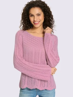 Pull ajouré léger à encolure ronde manches longues trompette
