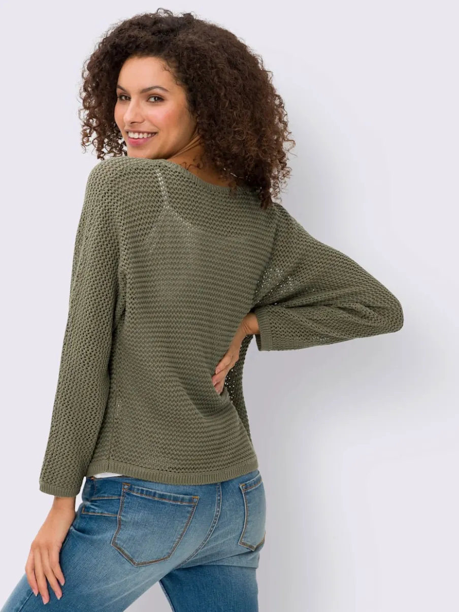 Pull ajouré léger en coton avec manches chauve-souris