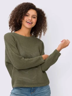 Pull ajouré léger en coton avec manches chauve-souris